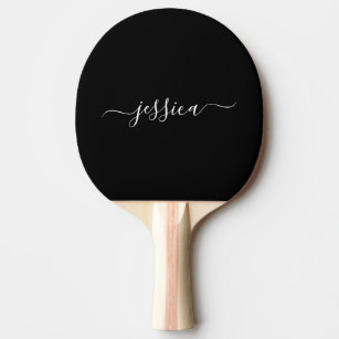 Black white elegant script name  ping pong paddle