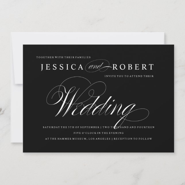 Black & White Elegant Script Wedding Invitation (Front)