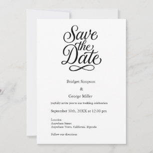 black white Elegant Script Wedding safe the date  Invitation