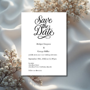 black white Elegant Script Wedding safe the date  Invitation