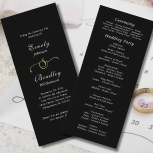 Black White Elegant Simple Script Wedding  Program