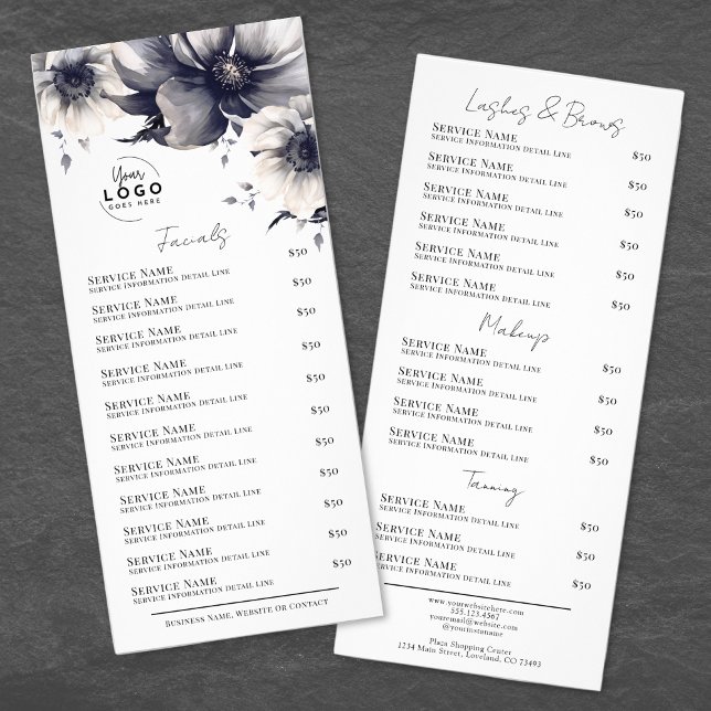 Black White Elegant Spa Services Menu Rack Card (Black White Elegant Spa Services Menu Rack Card)
