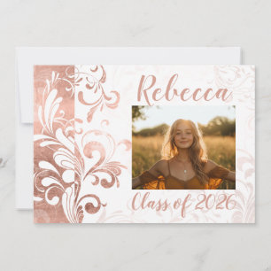Black White Elegant Swirl Photo 2018 Graduation Invitation