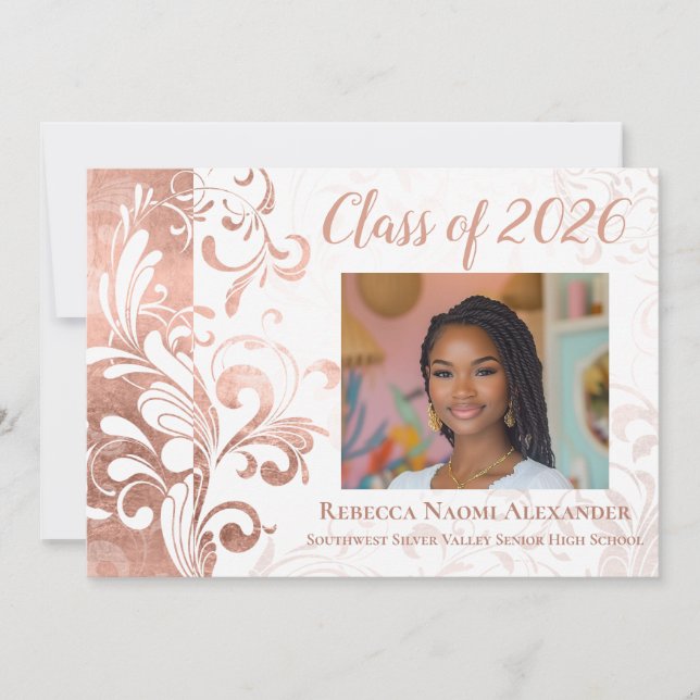 Black White Elegant Swirl Photo 2021 Graduation Invitation (Front)