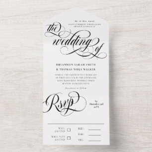 Black & White Elegant Swirls Wedding All In One Invitation