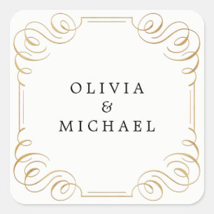 Black white elegant vintage flourish calligraphy square sticker