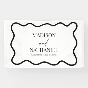 Black White Elegant Wavy Border Wedding Banner