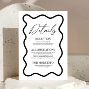 Black White Elegant Wavy Border Wedding Details Enclosure Card
