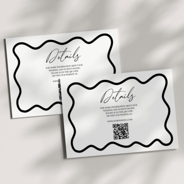 Black White Elegant Wavy Border Wedding Details Enclosure Card (Creator Uploaded)