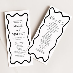 Black White Elegant Wavy Border Wedding Program