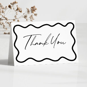 Black White Elegant Wavy Border Wedding Thank You Card