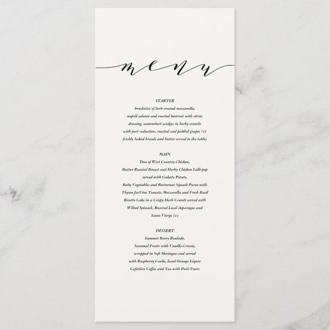 Black + white elegant wedding menu (Front)