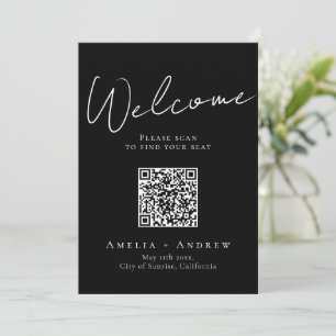Black White Elegant Wedding QR Code Seating Chart