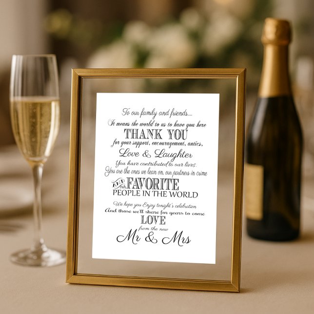 Black & white Elegant Wedding Thank You Table Sign (Creator Uploaded)