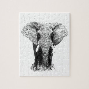 Black & White Elephant Jigsaw Puzzle
