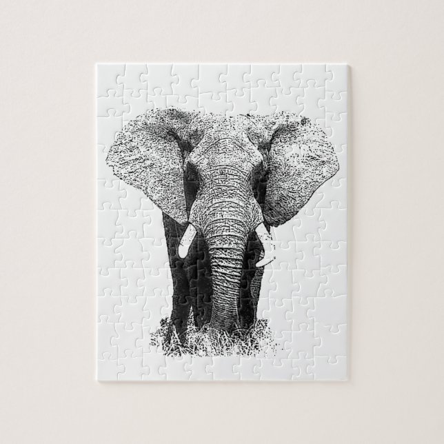 Black & White Elephant Jigsaw Puzzle (Vertical)