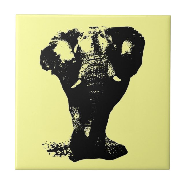 Black & White Elephant Pop Art Ceramic Tile (Front)