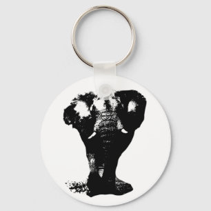 Black & White Elephant Pop Art Key Ring