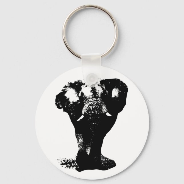 Black & White Elephant Pop Art Key Ring (Front)