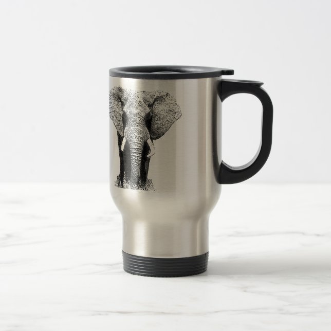 Black & White Elephant Travel Mug (Right)