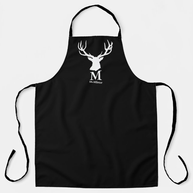 black white elk deer buck monogram family name apron (Front)