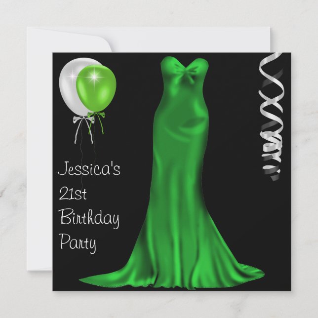 Black White Emerald Formal Dress 21st Birthday Invitation (Front)