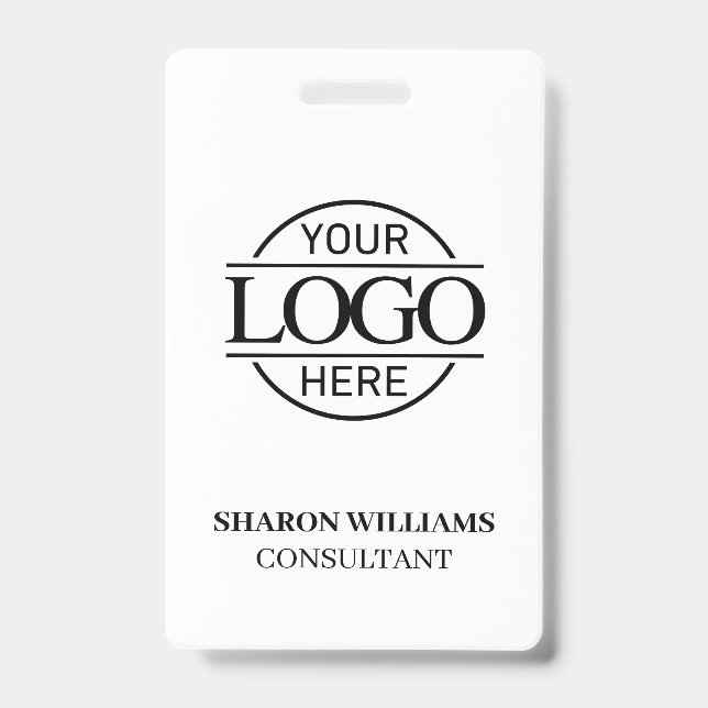 Black White Employee ID with Custom Business Logo Badge (Front)