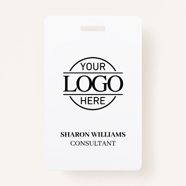 Black White Employee ID with Custom Business Logo ID Badge (Front)