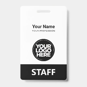 Black White Employee Name Business Logo Qr Code ID Badge