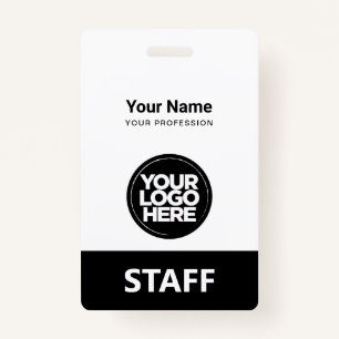 Black White Employee Name Business Logo Qr Code ID Badge