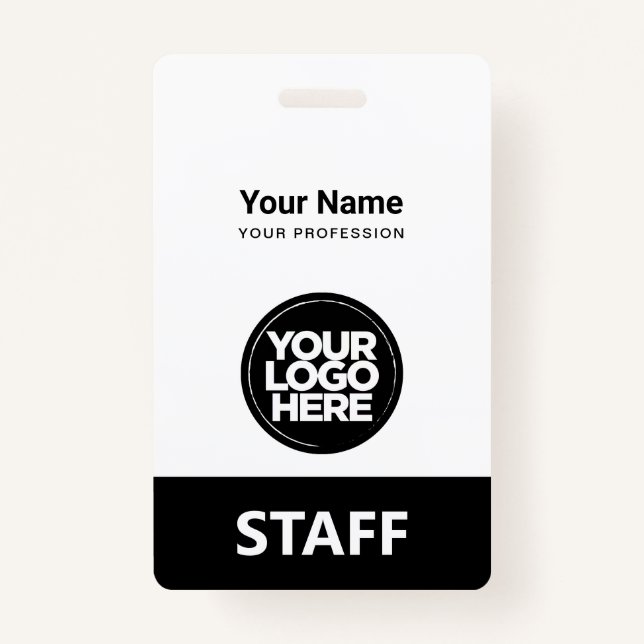 Black White Employee Name Business Logo Qr Code ID Badge (Front)