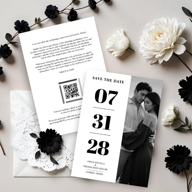 Black & White Enchanting and Delicate Simple Photo Save The Date (Black & White Enchanting and Delicate Simple Photo Wedding Save the Dates Cards.)