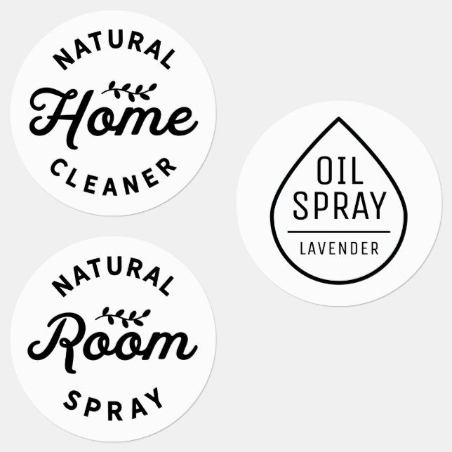 Black & White Essential Oil Spray Bottle Labels (Group)
