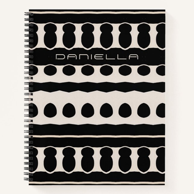 Black White Ethnic Lined Dot Pattern  Notebook (Front)