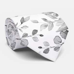 Black & White Eucalyptus Greenery Wedding Neck Tie