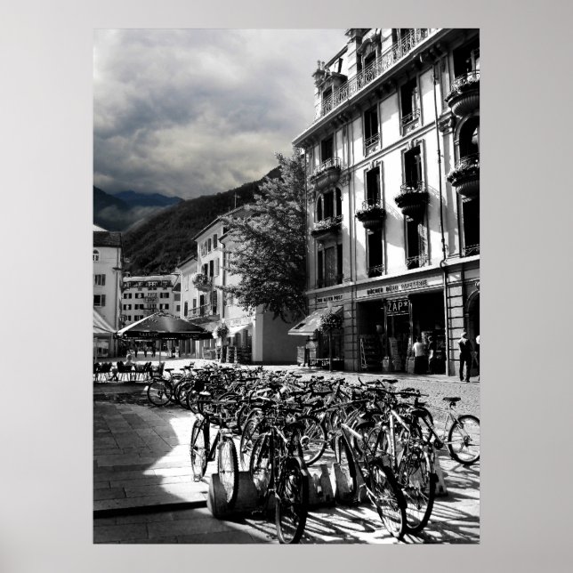 Black & White European Village Poster (Front)