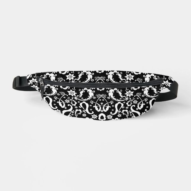 black white exquisite indian pattern bum bags (Front)
