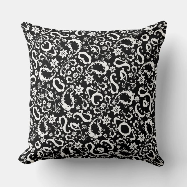 black white exquisite indian pattern cushion (Front)