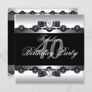 Black White Fabulous 40 40th Birthday Party Invitation