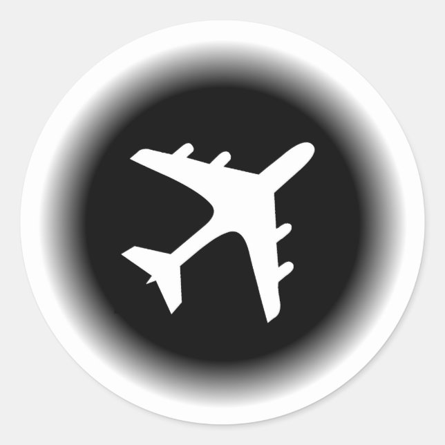 Black white fade aeroplane design classic round sticker (Front)