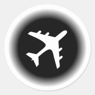Black white fade aeroplane design classic round sticker