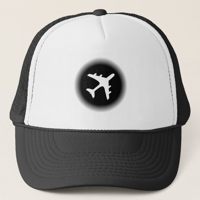 Black white fade aeroplane design trucker hat (Front)
