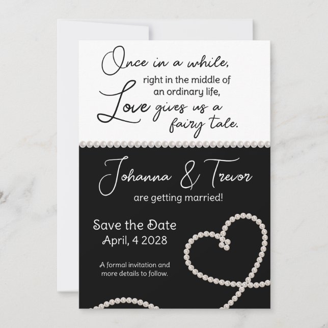 Black & White Fairy Tale Wedding Save the Date Invitation (Front)
