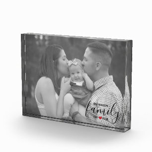 Black & White Family Est. Year Heart Family Photo