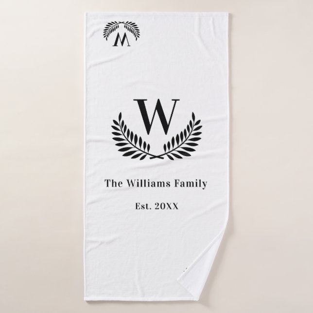 Black white family monogram initial classic  bath towel (Bath Towel)