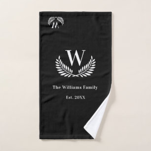 Black white family monogram initial classic  bath towel set