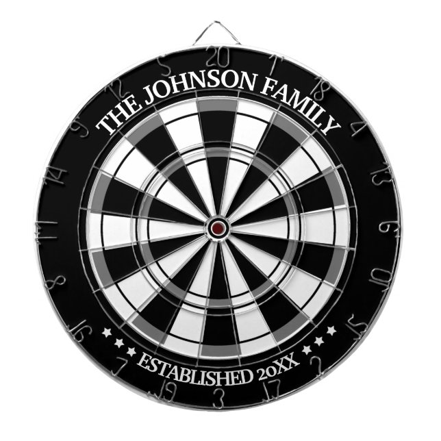 Black/White Family Name Personalised Dart Board (Front)