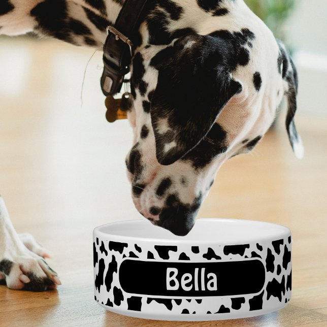 Black & White Farm Animal Cow Print Spotted Bowl (black and white cow print pet bowl with Dalmatian dog)