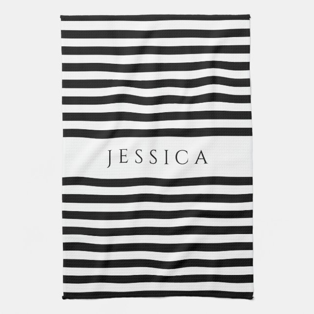 Black & White Farmhouse Striped Pattern Tea Towel (Vertical)