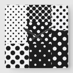 Black White Fashion Polka Dots Style Design Square Wall Clock